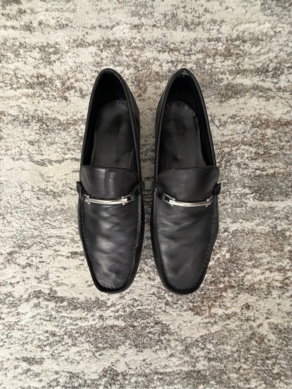BOSS Black Leather Bit Slip-On Loafers